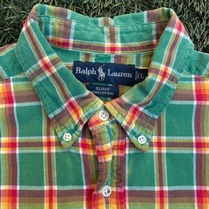 Vtg Ralph Lauren Blake Button Down Long Sleeve Oxford Shirt Rare Color Tartan L